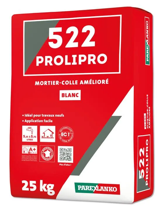 Клей для каменю 522 PROLIPRO 25кг, 1 мішок 5-7кв. м при подвійному нанесенні, білий — фото 1