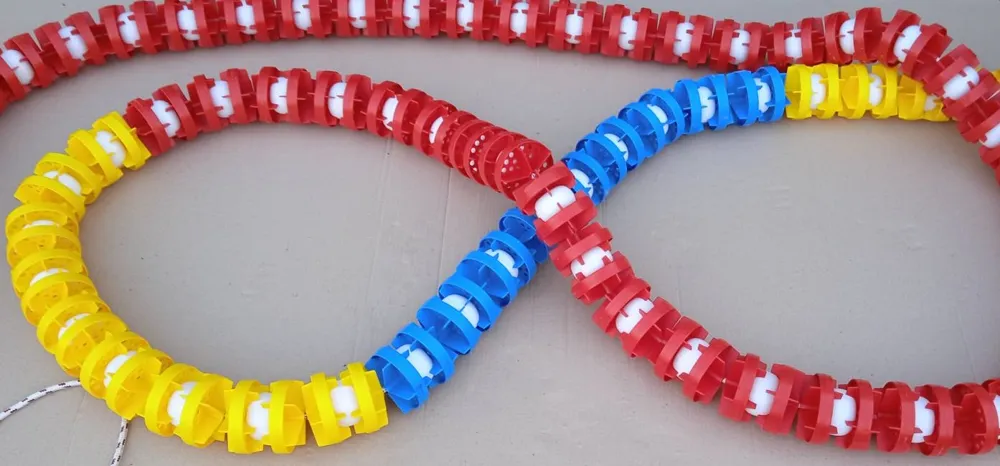 Lane rope 25 m (blue-yellow-red), with cord and hook, 105 mm